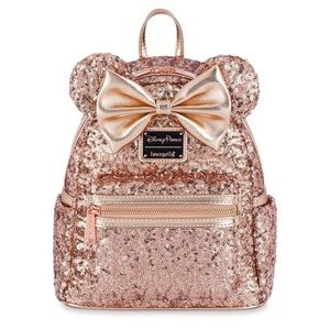 NWT! DISNEY X LOUNGEFLY rose gold sequins mini backpack